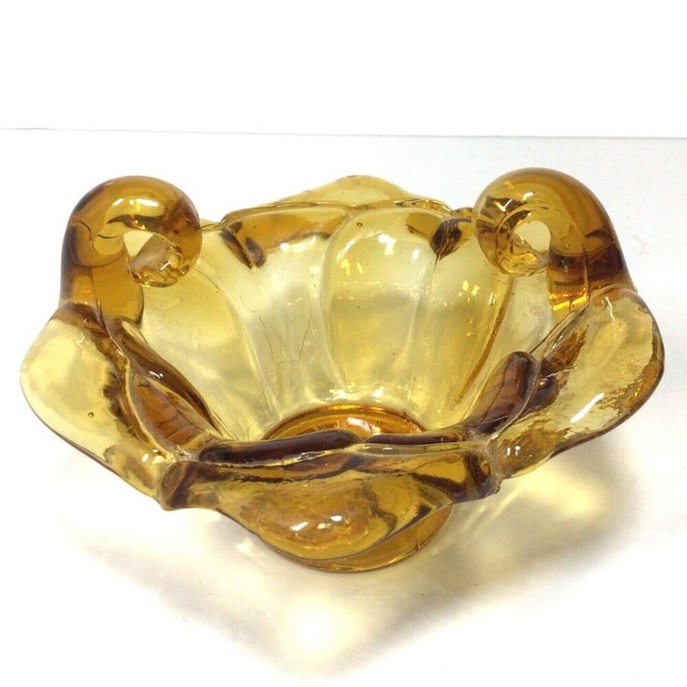 Vintage Amber Glass Flower -Shaped Bowl Yellow Glass Home Decor